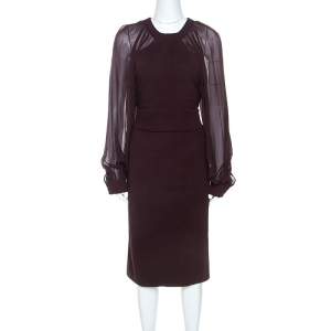 Gucci Burgundy Stretch Knit Bishop Sleeve Midi Dress L