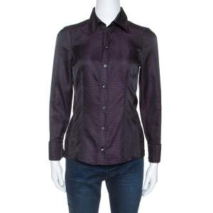 Gucci Black Silk Dotted Pattern Silk Jacquard Button Front Shirt S