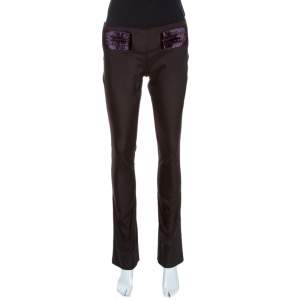 Gucci Brown Synthetic and Velvet Waist Trim Trousers S