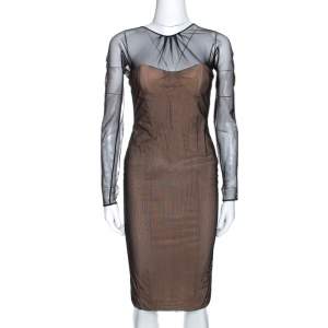 Gucci Black & Beige Tulle Long Sleeve Bustier Dress S