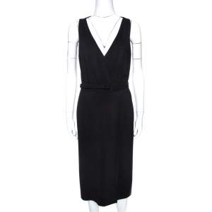 مملوكة مسبقًا Gucci Black Jersey Belted Faux Wrap Dress XL