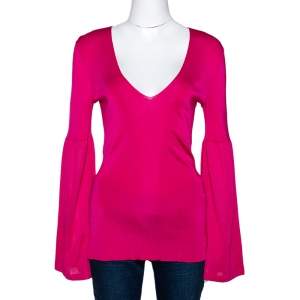 Gucci Hot Pink Stretch Knit V Neck Top M