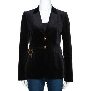 Gucci Black Velvet Horsebit Detail Tailored Blazer M