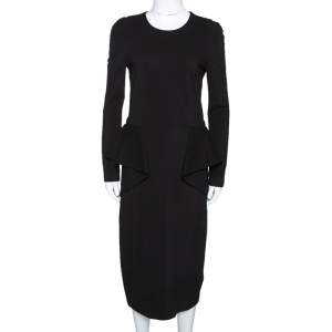 Gucci Black Stretch Knit Long Sleeve Peplum Dress L