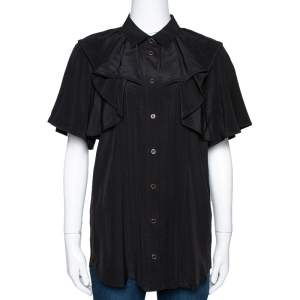 Gucci Black Silk Ruffled Button Front Blouse M