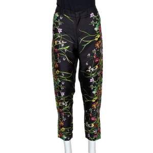 Gucci Black Floral Print Silk Tapered Pants S