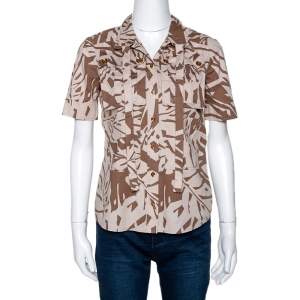 Gucci Brown Printed Cotton Short Sleeve Safari Shirt S