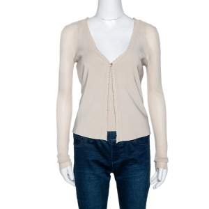 Gucci Ecru Knit Ruffle Trim Sleeveless Top & Cardigan Set S