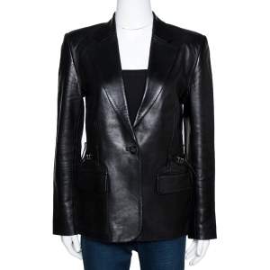 Gucci Black Leather One Buttoned Blazer S