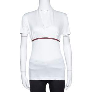 Gucci White Modal Web Trim Gathered Top M