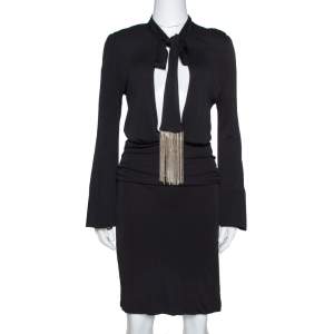 Gucci Black Jersey Chain Tie Detail Knee Length Dress L