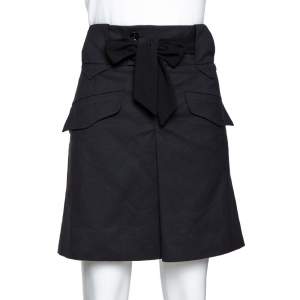 Pre Owned Gucci Black Mohair Wool Blend Tie Front A-Line Skirt M
