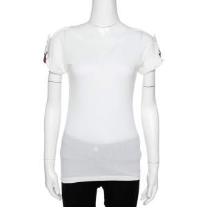 Gucci Off White Knit Webstripe Shoulder Buckle Detail Top S 