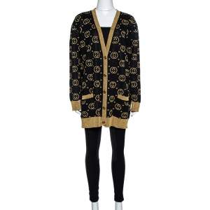 Gucci Black & Gold Lamé GG Supreme Cardigan M