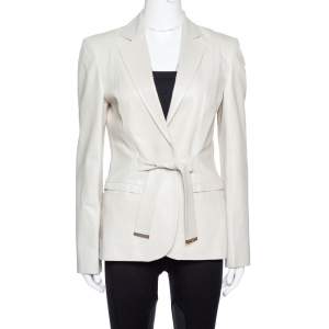 Gucci Pale Beige Leather Tie Front Blazer M