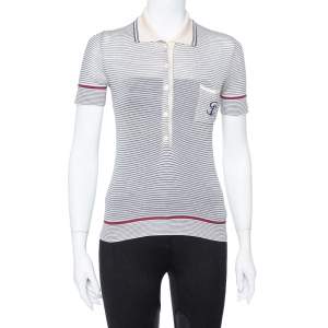 Pre Owned Gucci Cream Striped Silk Knit Polo T-Shirt S