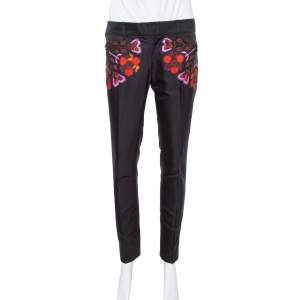 Gucci Black Cotton & Silk Floral Appliqued Pants S