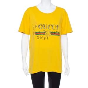 Pre Owned Gucci Yellow Cotton I Want To Go Back To Telling a Story Printed Coco Capitan T-Shirt S