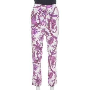 Gucci Purple Abstract Paisley Printed Silk Waist Tie Detail Pants S