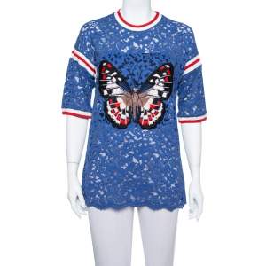 Gucci Blue Floral Lace Butterfly Applique Detail top XL