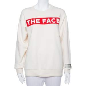 Pre Owned Gucci Cream The Face Printed Cotton Sweatshirt S
