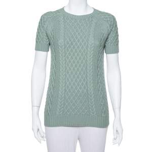 Pre Owned Gucci Pastel Green Cable Knit Short Sleeve Sweater S