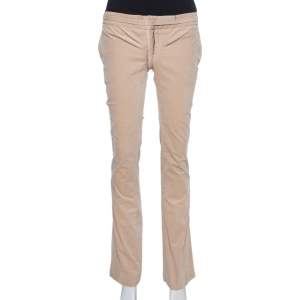 Pre Owned Gucci Beige Velvet Bootcut Trousers S