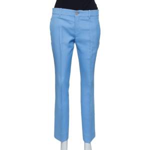 Pre Owned Gucci Blue Wool & Silk Tapered Trousers S