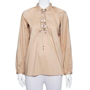 Gucci Beige Cotton Criss Cross Tie Detail Top M