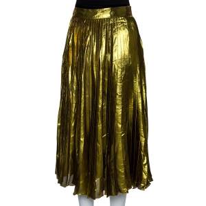 Gucci Gold Lurex Silk Pleated Midi Skirt L