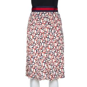 Pre Owned Gucci Beige Silk Handcuff Printed Pleated Midi Skirt S