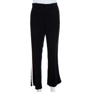 Pre Owned Gucci Black Crepe Side Stripe Detail Bootcut Trousers S