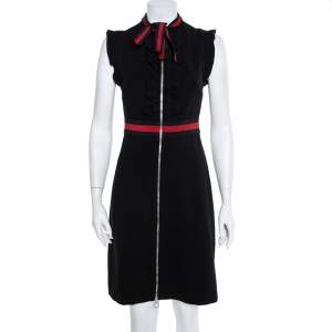 مملوكة مسبقًا Gucci Black Jersey Trim Detail Ruffled Midi Dress M