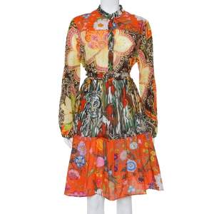 Gucci Multicolor Printed Cotton Belted Tiered Midi Dress L