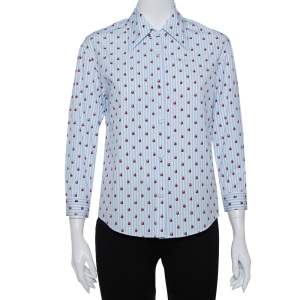 مملوكة مسبقًا Gucci Blue & White Striped Ladybug Printed Cotton Button Front Shirt S