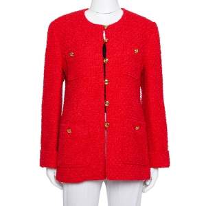Pre Owned Gucci Red Tweed Button Front Jacket L