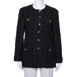 Gucci Black Tweed Button Front Jacket L