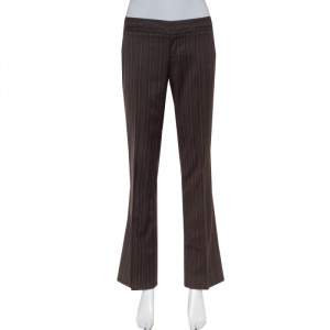 Pre Owned Gucci Brown Pinstriped Wool Flared Leg Trousers S