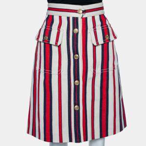 Gucci Multicolor Striped Button Front A-Line Skirt L