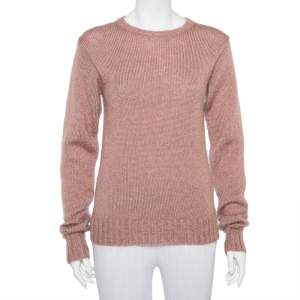 Pre Owned Gucci Pale Pink Mohair & Silk Cable Knit Crewneck Sweater S