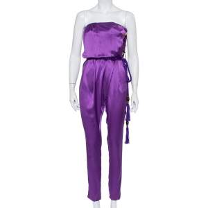 Gucci Purple Silk Satin Belted Bustier Detail Strapless Jumpsuit S
