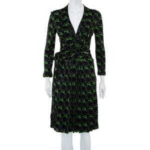 مملوكة مسبقًا Gucci Black Deer Printed Knit Wrap Overlay Detail Midi Dress M