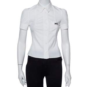 Pre Owned Gucci White Cotton Paneled Puff Sleeve Detail Fitted Shirt S