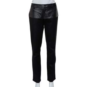 Pre Owned Gucci Black Cotton Fitted Leather Trim Tapered Leg Pants M