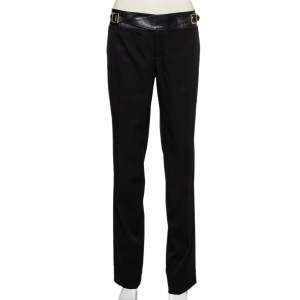 Pre Owned Gucci Black Wool & Leather Trim Tapered Leg Trousers M