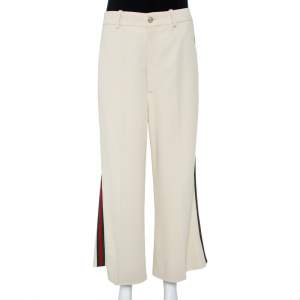Pre Owned Gucci Beige Crepe Web Strip Detail Culottes M