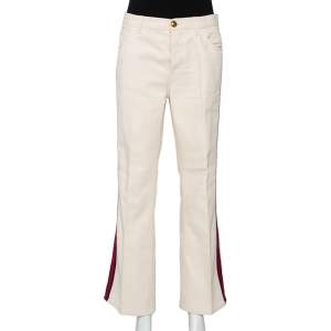 Pre Owned Gucci Cream Denim Side Stripe Trim Flared Leg Jeans M
