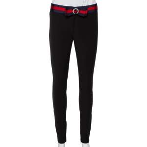 Pre Owned Gucci Black Knit Contrast Trim Waist Bow Detail Leggings S