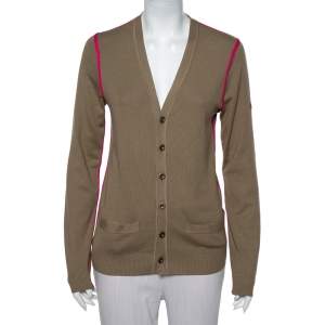 Pre Owned Gucci Beige Silk & Cashmere Contrast Trim Button Front Cardigan M