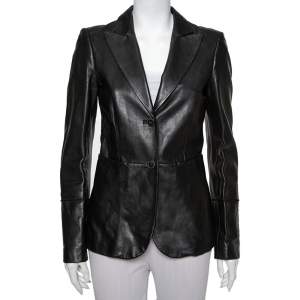 Pre Owned Gucci Black Leather Button Front Blazer S